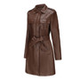Leather Clothing Women's Fashion Solid Color Lapel Zipper Slim Long Sleeve with Belt Faux Leather Elegant Office Street Jacket