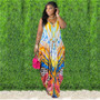 Plus Size Women Clothing Slip Maxi Dress  Wholesale Summer Print Loose Elegant Pockets Draped Dresses High Quality Dropshipping