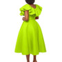 Plus Size Summer Fashionable and Elegant Solid Color Ruffle Edge Banquet Mid Length Large Swing Dress Plus Size Women'S Dress