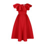 Plus Size Summer Fashionable and Elegant Solid Color Ruffle Edge Banquet Mid Length Large Swing Dress Plus Size Women'S Dress