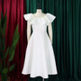 Plus Size Summer Fashionable and Elegant Solid Color Ruffle Edge Banquet Mid Length Large Swing Dress Plus Size Women'S Dress
