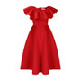Plus Size Summer Fashionable and Elegant Solid Color Ruffle Edge Banquet Mid Length Large Swing Dress Plus Size Women'S Dress