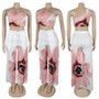 S10831 Latest Design Summer Outfits for Women Slim Single Shoulder Printed Top and Wide Leg Pants Two Piece Set for Women
