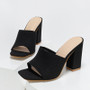 Plus 35-42 Stretch Fabric Women Slippers Fashion Square Toe Mule Slides Shoes 2024 Summer Female Sandals