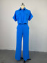Women's Summer Casual Lapel Short Sleeve Shirt Wide Leg Pants 2 Pieces