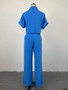 Women's Summer Casual Lapel Short Sleeve Shirt Wide Leg Pants 2 Pieces