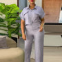 Women's Summer New Short Sleeve Solid Pattern Polo Collar Shirt and Wide Leg Pants Casual Style One Set Suits