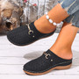 QLFashion Wedge Slippers Large Size 2025 Summer New Hollow Thick Bottom-Pedal Metal Strip Baotou Half Women231 231