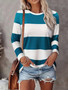 Women's 3D Stripe Printed T-shirt Fashion Long Sleeve Round Neck Regular Tops Holiday Weekend Spring and Autumn