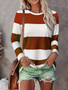 Women's 3D Stripe Printed T-shirt Fashion Long Sleeve Round Neck Regular Tops Holiday Weekend Spring and Autumn