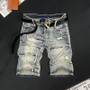 New Arrival Men's Knee Length Casual Denim Jeans Summer Distressed Holes Streetwear Fashion Cargo Shorts Classic Short Jeans