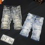 New Arrival Men's Knee Length Casual Denim Jeans Summer Distressed Holes Streetwear Fashion Cargo Shorts Classic Short Jeans