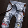 2024 Spring and Autumn New Fashion Trend Retro Ripped Small Foot Pants Men's Casual Slim Breathable Elastic High-Quality Jeans