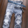2024 Spring and Autumn New Fashion Trend Retro Ripped Small Foot Pants Men's Casual Slim Breathable Elastic High-Quality Jeans