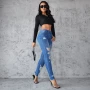 Women's Skinny Jeans Hole Design Spring Summer New Style Butt Lifting Long Trousers Comfortable Fit Denim Pants