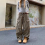 New American high street brown jeans for women washing straight spring and autumn loose casual gothic trousers wide-leg pants