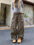 New American high street brown jeans for women washing straight spring and autumn loose casual gothic trousers wide-leg pants