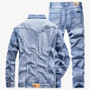 Two Piece Custom Jeans Suit Ensemble Jeans Washed Mens Winter Jacket Jeans Outerwear Denim Sets Men's Sets(old)
