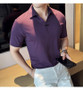 Luxury Purple Polo Shirts For Men High Quality Summer Short Sleeve Men's Polos Ice Silk Elastic Slim Fit Turn Down Collar Tees