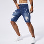 2025 Summer New Men's Ripped Denim Shorts Fashion Vintage Hole Streetwear Stretch Slim Knee-length Short Pants Trendy Brand Male