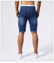 2025 Summer New Men's Ripped Denim Shorts Fashion Vintage Hole Streetwear Stretch Slim Knee-length Short Pants Trendy Brand Male
