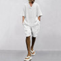 2024 Summer Men's Breathable Jacquard Casual Suits Loose Short Sleeve T-Shirt + Shorts V-Neck Tracksuit Two-Piece Set