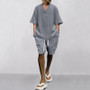 2024 Summer Men's Breathable Jacquard Casual Suits Loose Short Sleeve T-Shirt + Shorts V-Neck Tracksuit Two-Piece Set