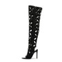 Women Wholesale Suede Cut Out Over Knee High Boots Peep Toe Stiletto Heels Diamonds Shoes Side Zipper Summer Long Booties