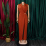 Fashion Sleeveless Women Spring Autumn High Waist Straight Wide Leg Jumpsuit