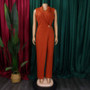Fashion Sleeveless Women Spring Autumn High Waist Straight Wide Leg Jumpsuit