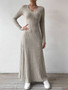 European and American Cross-Border Amazon Dress Slim Fashion Women's Knitted Pure Color Long-Sleeved A-Line Street Long Skirt for Women