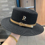 New Metal R Letter Buckle Straw Hat Leisure Summer Travel Sunscreen Hat Women's Fashionable Beach Hat Vintage Hat Church Hats