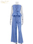 Clacive Summer Loose Blue Stripe 2 Piece Set Woman Outfit 2025 Fashion Sleeveless Tank Top With High Waist Wide Pants Set Female