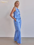 Clacive Summer Loose Blue Stripe 2 Piece Set Woman Outfit 2025 Fashion Sleeveless Tank Top With High Waist Wide Pants Set Female