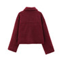 DUOPERI Women Fashion Winter Autumn Fleece Cropped Jacket Lapel Collar Long Sleeves Female Chic Lady Casual Short Outwear