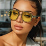 SO&EI Ins Popular Fashion Double Bridges Square Men Sunglasses Vintage Punk Yellow Blue Shades UV400 Men Trending Sun Glasses