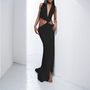 DEAT Spring New Arrival Fashion Hollow Out Sleeveless Dresses For Women Trendy Split V-neck Irregular Dress Female 11A03623