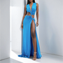DEAT Spring New Arrival Fashion Hollow Out Sleeveless Dresses For Women Trendy Split V-neck Irregular Dress Female 11A03623