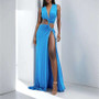 DEAT Spring New Arrival Fashion Hollow Out Sleeveless Dresses For Women Trendy Split V-neck Irregular Dress Female 11A03623