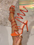 Liyke New Fashion Green Rhinestone Ankle Snake Twine Around Strap Sandals Women Party Prom Shoes Sexy Square Toe Stripper Heels