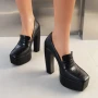 spring and autumn fashion High heels Women's shoes Solid PU Korean Style Platform Square toe Square heel heels women high 13cm