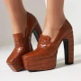 spring and autumn fashion High heels Women's shoes Solid PU Korean Style Platform Square toe Square heel heels women high 13cm