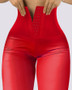 Women's Pants 2024 Spring Fashion Hook Front Liquid Gloss Sauna Sweat Pu Leather High Waist Casual Skinny Daily Long Leggings