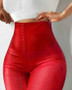 Women's Pants 2024 Spring Fashion Hook Front Liquid Gloss Sauna Sweat Pu Leather High Waist Casual Skinny Daily Long Leggings