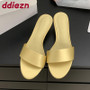 Fashion Silk Women Low Heels Slides Slippers Shoes Spring Summer Round Toe Ladies Heeled Slippers Shoes Female Sandals Pumps