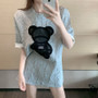 CGC Korean Fashion Women Oversized T-shirt Casual Bear Printing Short Sleeve Tees Summer Female Loose Tops Simple O-Neck T-shirt