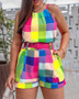 ANSZKTN Women  Popular Summer  Fashion element Printing Strapless Top 2 Pcs Shorts Set