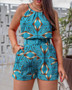 ANSZKTN Women  Popular Summer  Fashion element Printing Strapless Top 2 Pcs Shorts Set