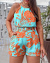 ANSZKTN Women  Popular Summer  Fashion element Printing Strapless Top 2 Pcs Shorts Set