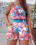 ANSZKTN Women  Popular Summer  Fashion element Printing Strapless Top 2 Pcs Shorts Set